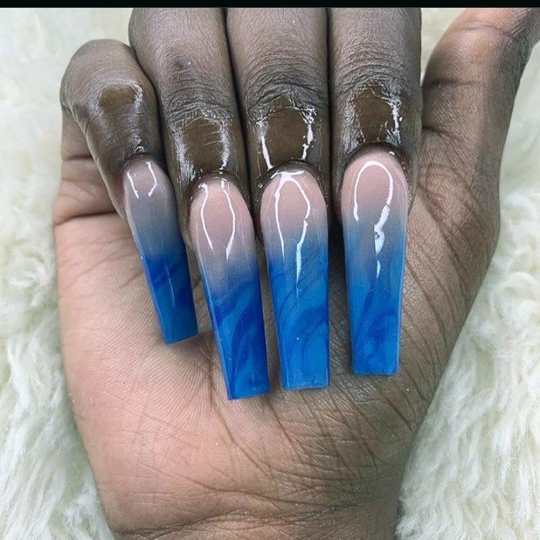 Glossy Blue Long Nails Women