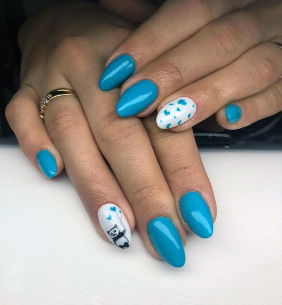 Glossy Blue Panda Nails