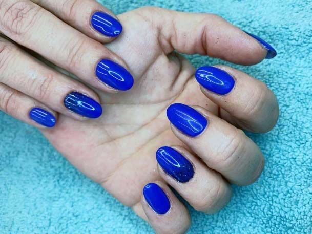 Glossy Bright Blue Nails For Women