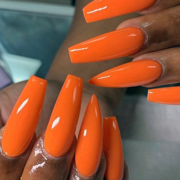 Glossy Bright Orange Nails