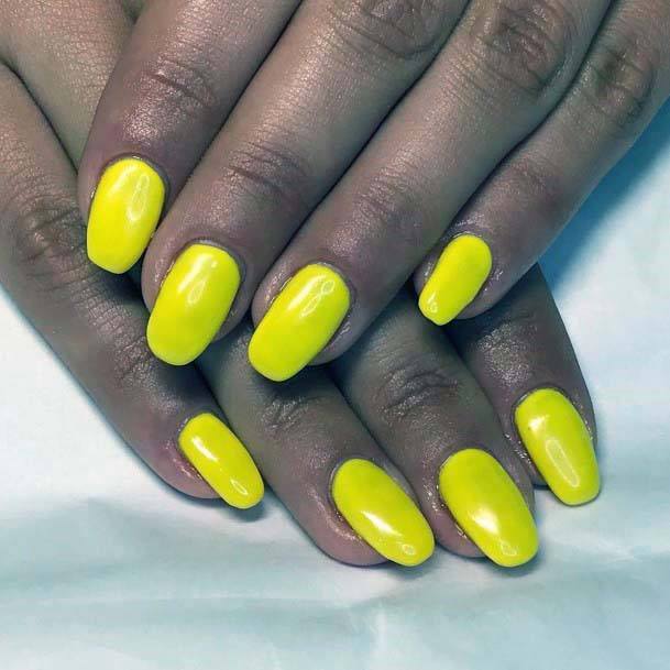 Glossy Bright Yellow Nails For Women