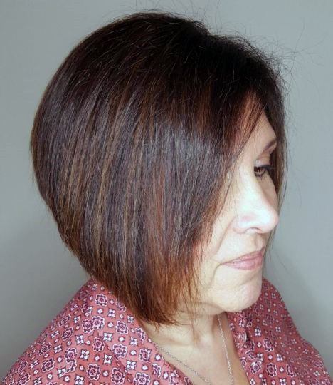 Glossy Brown Hairstyles For Over 50 With Round Face