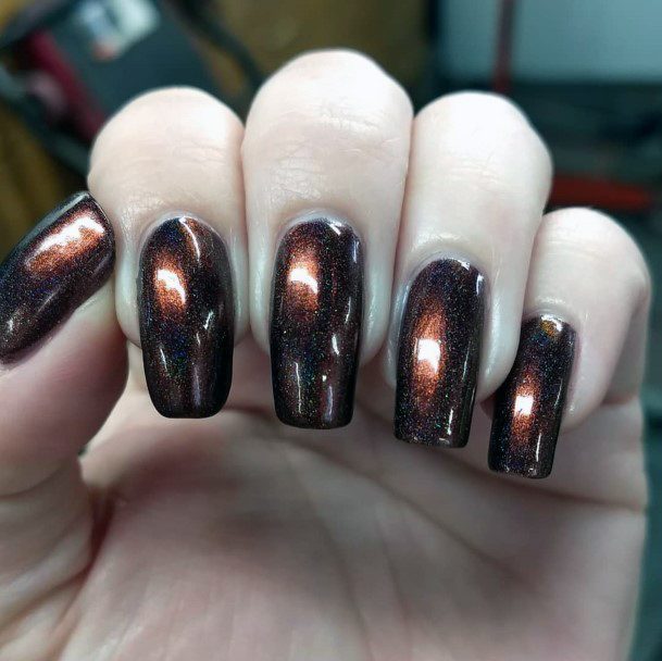 Glossy Brown Smooth Nails Women