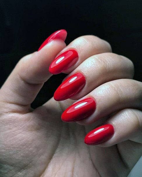 Glossy Cherry Red Nails Women