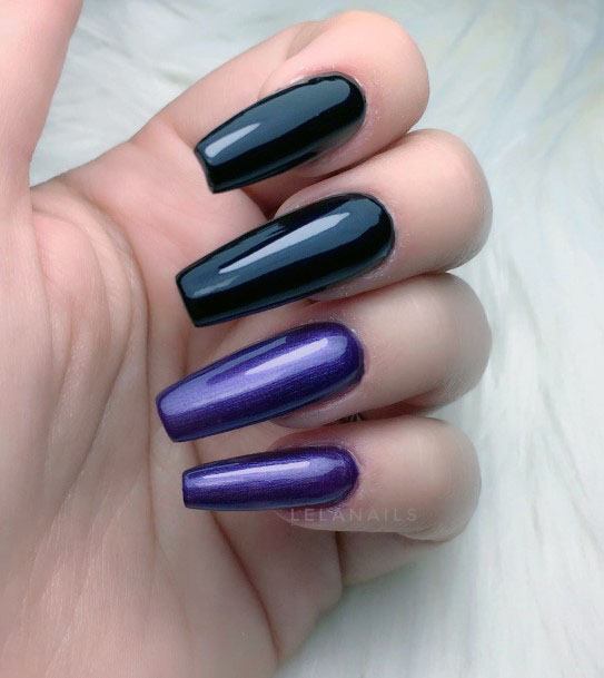 Glossy Cute Long Ballerina Black And Purple Nail Ideas For Women