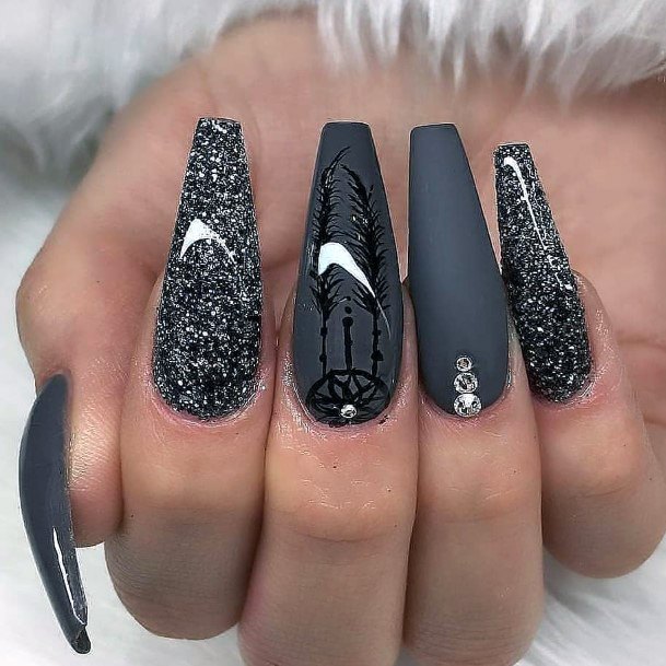 Glossy Grey Art On Nails Women