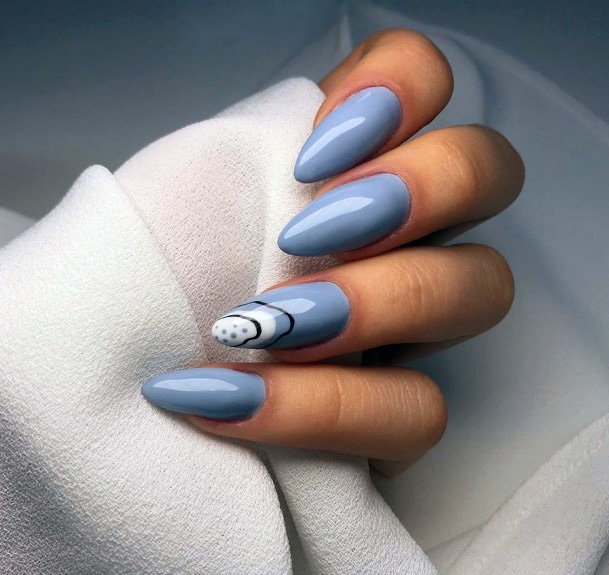 Glossy Grey Blue Nails Women