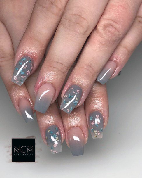 Glossy Grey Ombre Nails