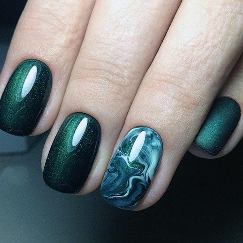 Glossy Jade Nails With Accent For Women