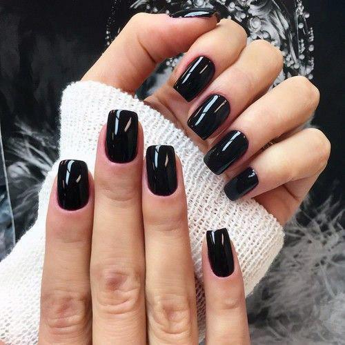 Glossy Jet Black Nails Women