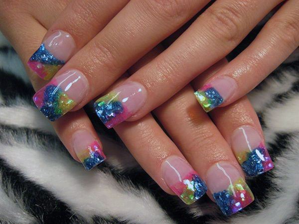 Glossy Nails With Blue Shinies Women