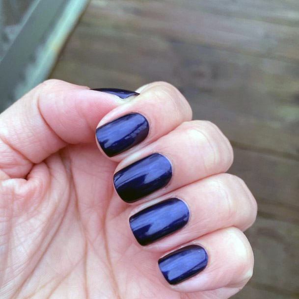 Glossy Navy Blue Squoval Nails