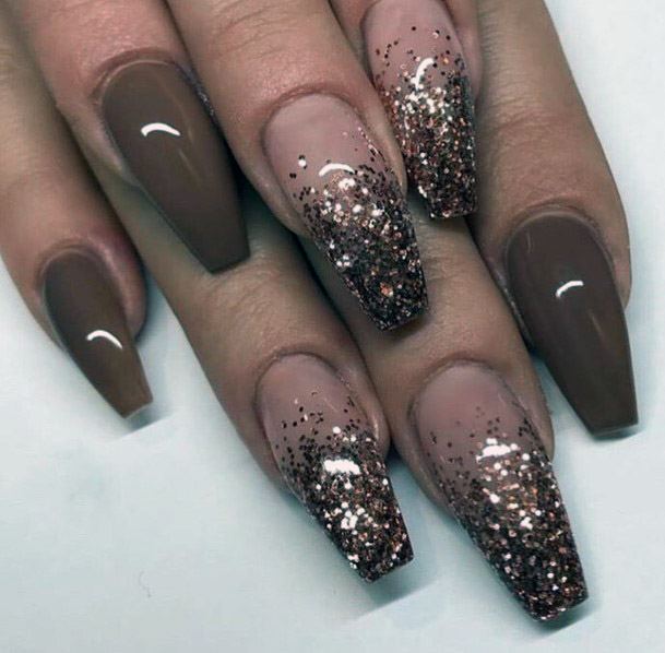 Glossy Nutty Nails With Glitters Women