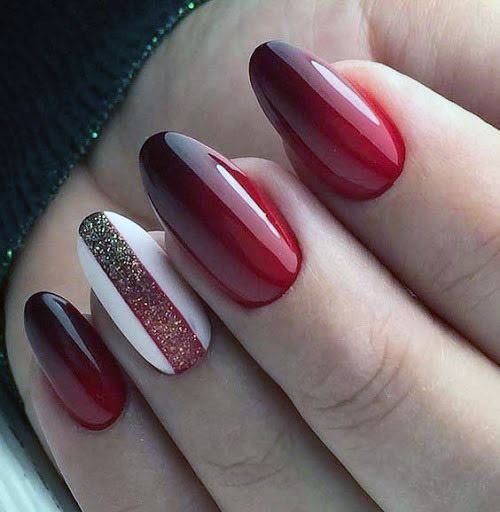 Glossy Ombre Berry Nails With Silver Women