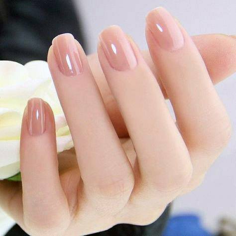 Glossy Peachy Nude Nails Women