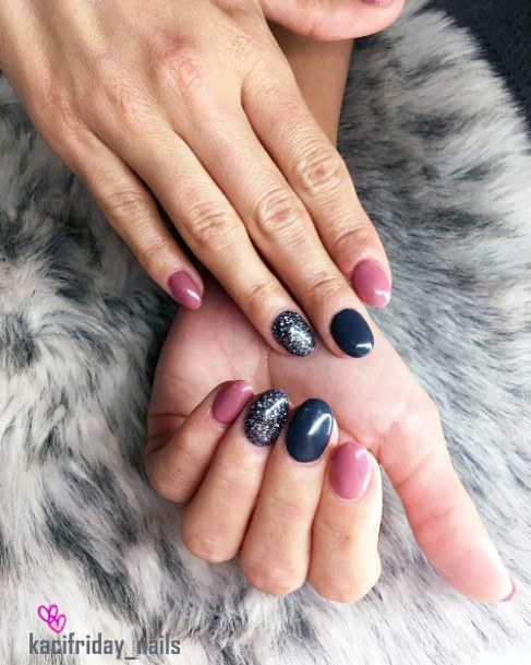 Glossy Pink And Grey Nails For Women