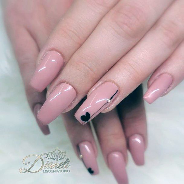 Glossy Pink Nails With Heart Romantic Nails Women