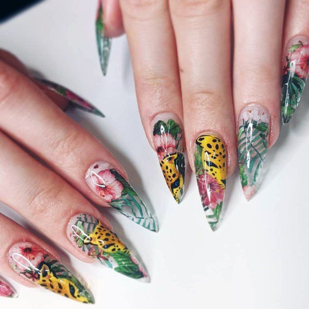 Glossy Plants Art On Nails Women