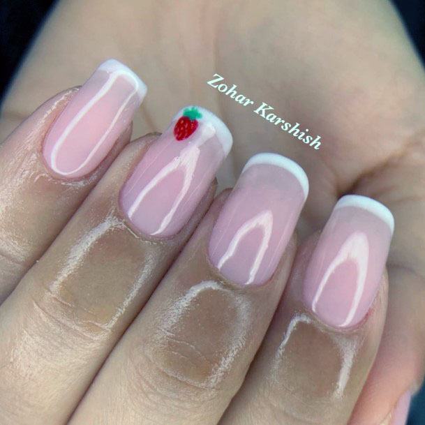 Glossy Polished Pink White Frenchtip Strawberry Nail Design For Women