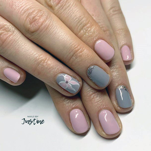 Glossy Purple Pink And Grey Nails For Women