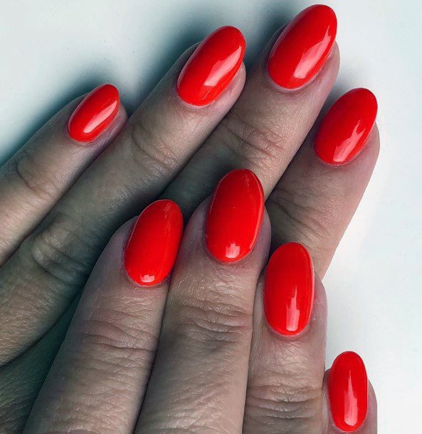 Glossy Red Orange Nails For Women