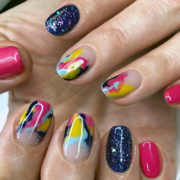 Glossy Riot Of Colors On Nails Women