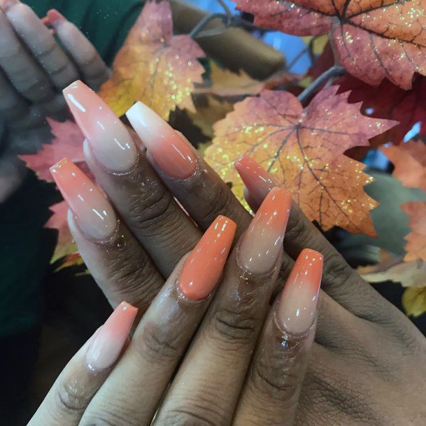 Glossy Sexy Pastel Fall Ombre Orange Nails Design For Girls