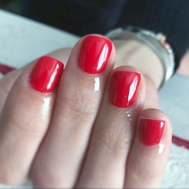 Glossy Short Red Nail For Women