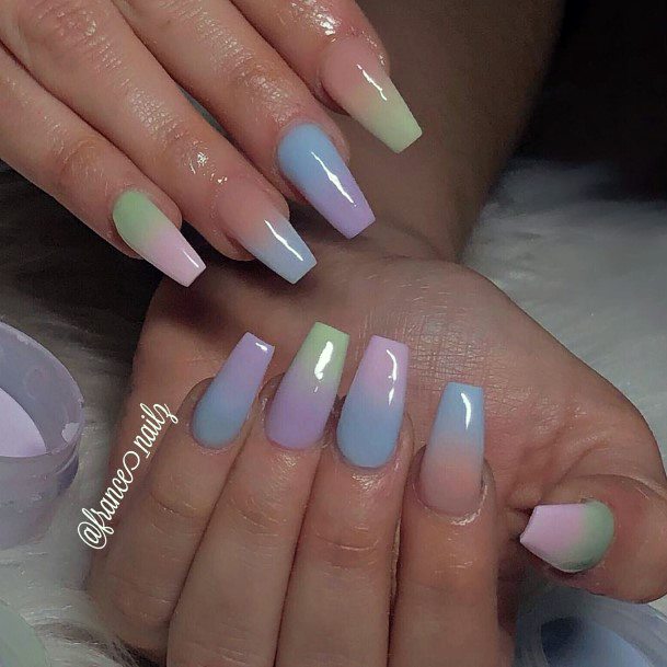 Glossy Sweet Girly Colorful Ombre Nail Inspiration Designs For Women