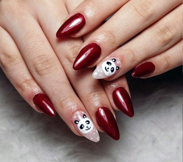 Glossy Wine Red Panda Nails