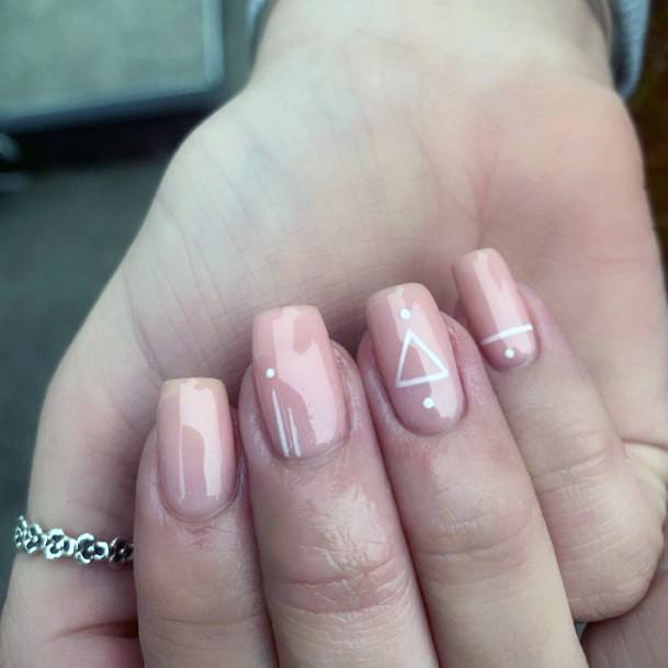 Glowing Blush Pink Nails With Triangular Art For Women