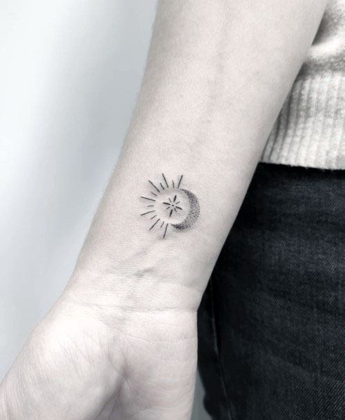 Glowing Sun Tattoo Womens Wrists