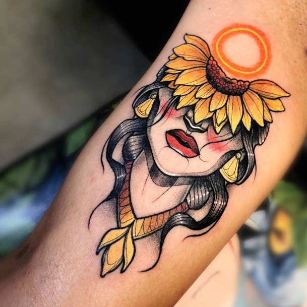 Glowing Sunflower Tattoo Womens Arms