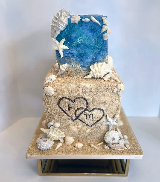 Gold And Blue Beach Wedding Cake Women