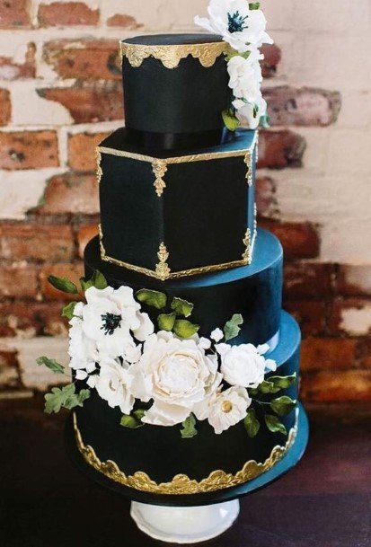 Gold Bordered Black Wedding Cake