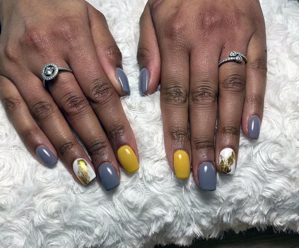 Gold Foil Yellow Blue White Colored Nails