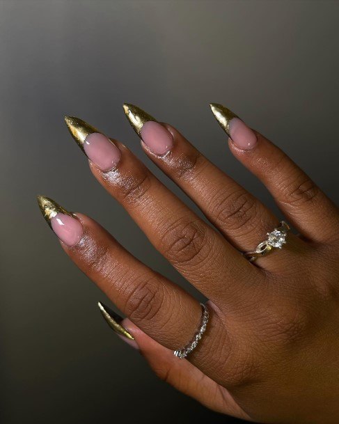 Gold French Tip Female Nail Designs