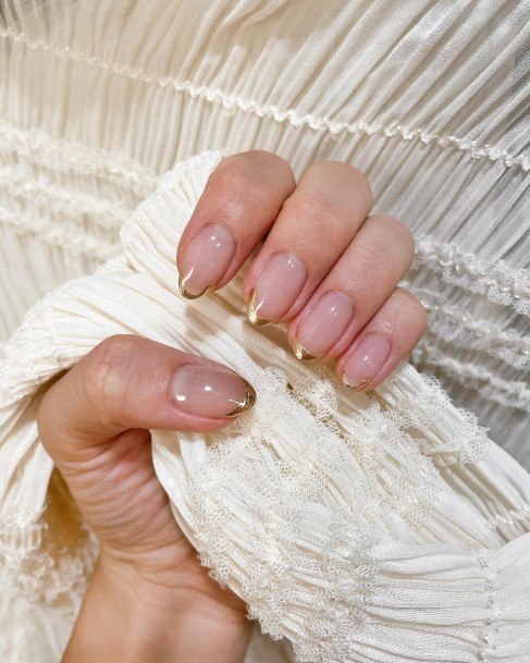 Gold French Tip Girls Nail Ideas