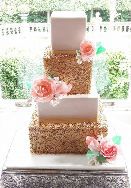 Gold Sequin Wedding Cake Victorias Heavenly Cupcakes