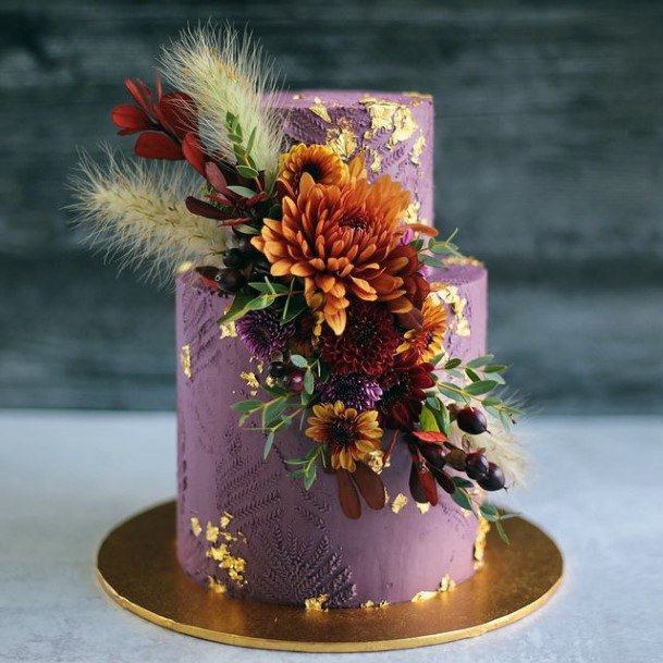 Gold Specked Purple Fall Wedding Cake Women