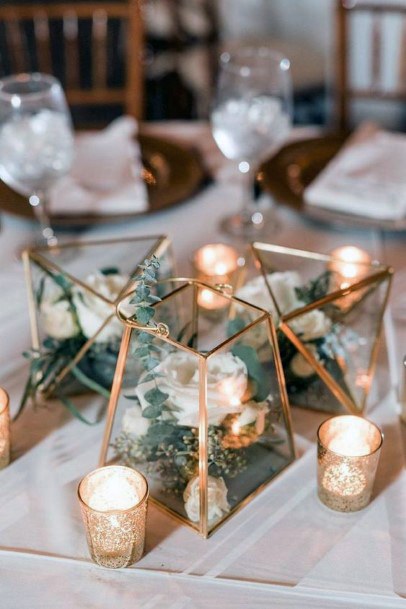 Gold Terrarium Inspired Wedding Centerpiece Ideas