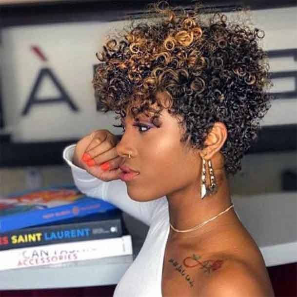 Gold Tinted Curly Bob Hairstyles For Black Women