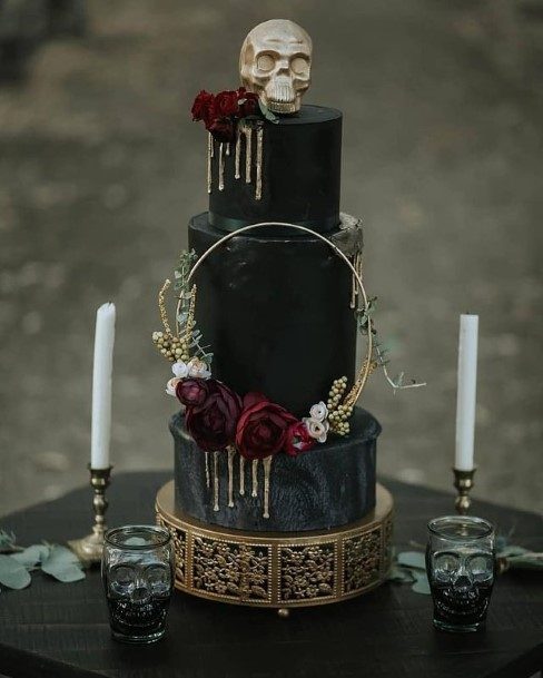 Gold Tinted Halloween Black Wedding Cake