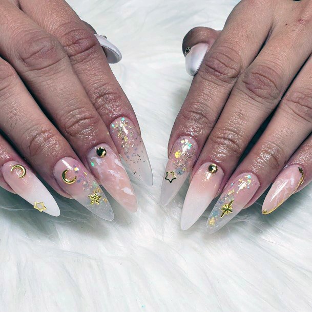 Golden Accents On Transparent Nails For Women