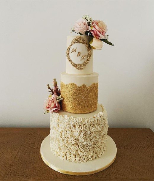 Golden And White Beautiful Wedding Cakes