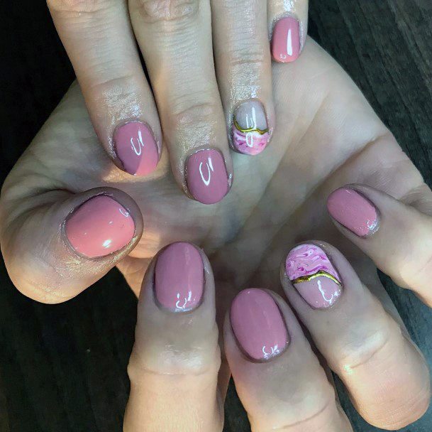 Golden Band Accent Blush Pink Nails For Women