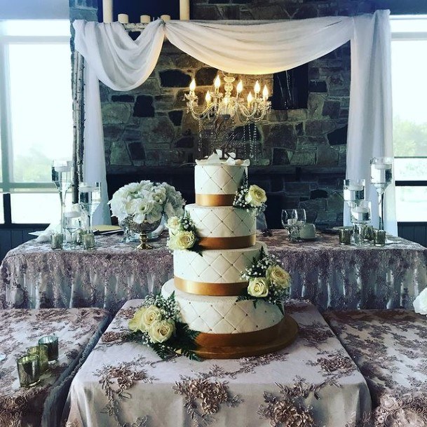 Golden Bands White Country Wedding Cake