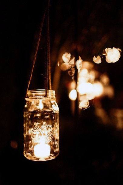 Golden Beaming Lights In Mason Jar Wedding Decorations