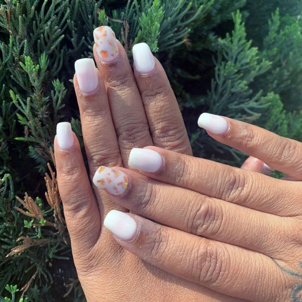 Golden Bits On White Gel Nails Women