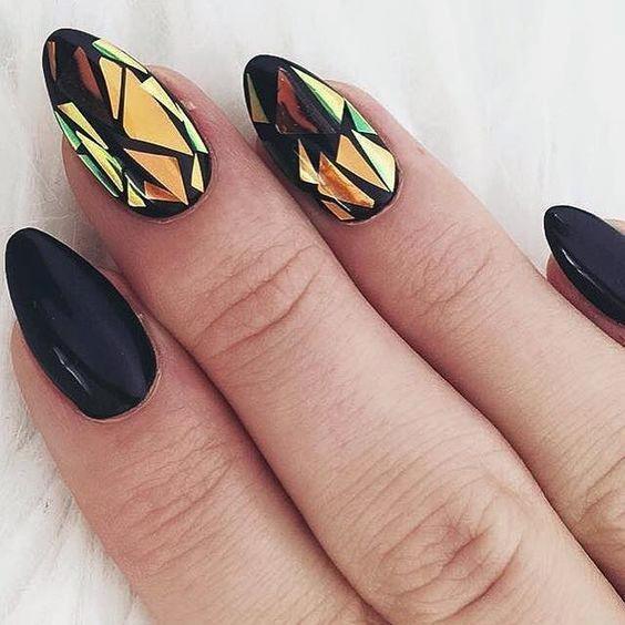 Golden Black Glass Nails For Women